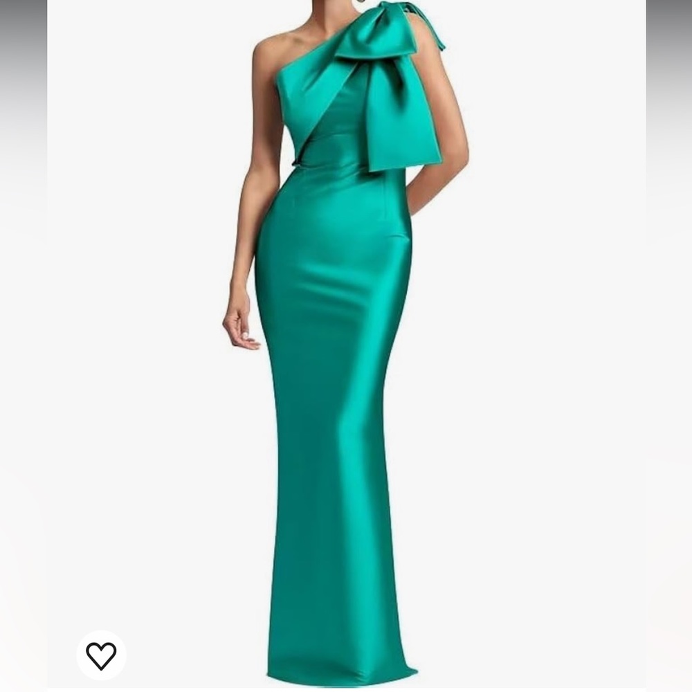 One shoulder mermaid bow gown satin